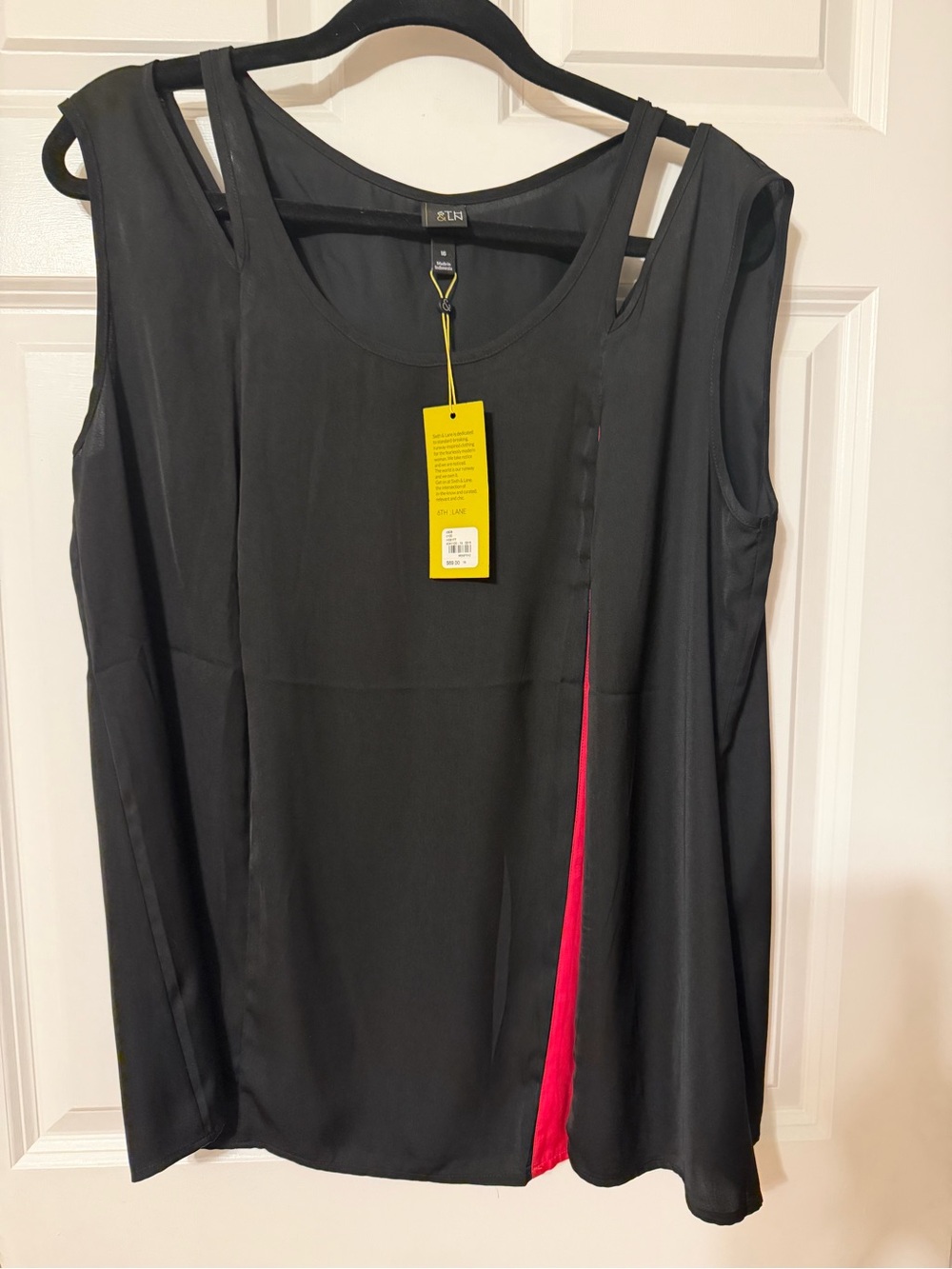 Women's Black Sleeveless Tank Top with Red Side Accent